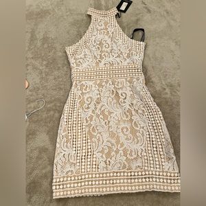 White high neck Crochet Body on dress